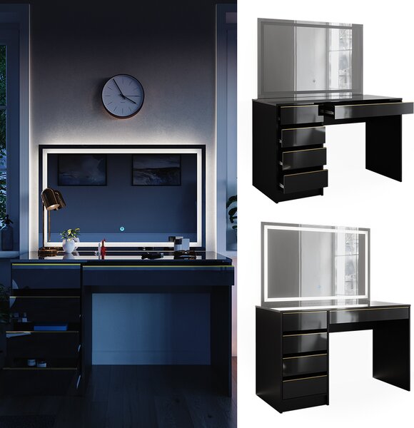 Toaletní stolek Vicco Sherry Černá/zlatá 120 cm se zrcadlem LED, Model 47713