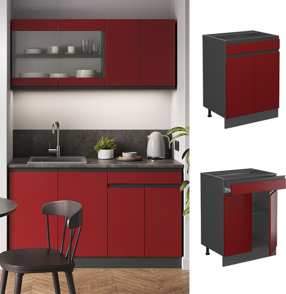Spodní skříňka kuchyňské linky Vicco R-Line Červená 60 cm Tvar J, se zásuvkou, bez pracovní desky, Model 39718