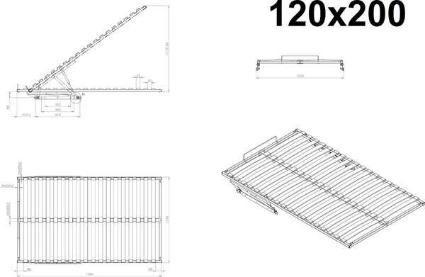 Zvedací lamelový rošt spodní rošt postele skládací zvedací lamelový rošt pro postel 120 x 200 cm