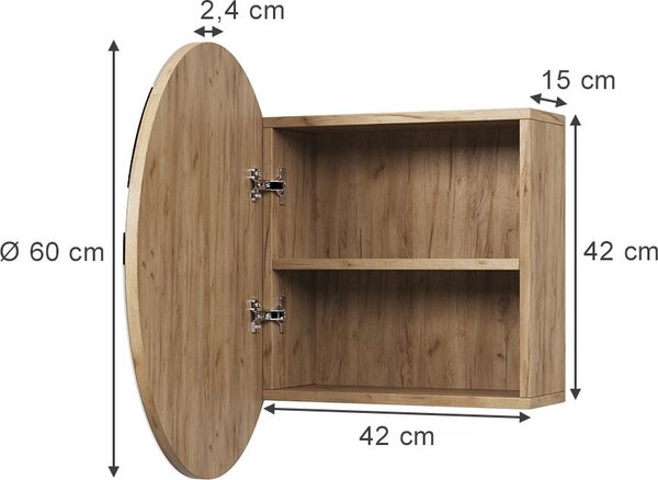 Koupelnová zrcadlová skříňka Vicco Loki Zlatý mocný dub 60 x 60 cm se 2 přihrádkami, Model 56228