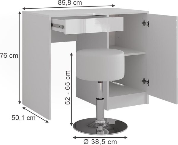 Toaletní stolek Vicco Sherry Bílá/bílý vysoký lesk 89.8 cm s stoličkou, Model 57704