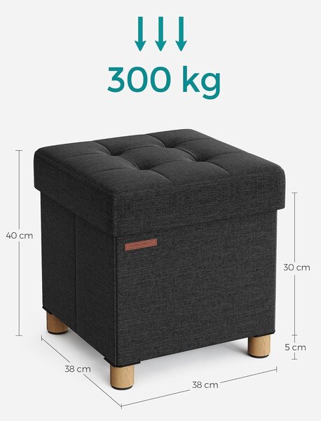 SONGMICS Taburet s úložným prostorem Cenry 38 cm černý