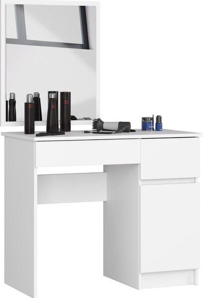 Elegantní bílý toaletní stolek se zrcadlem a dvěma šuplíky