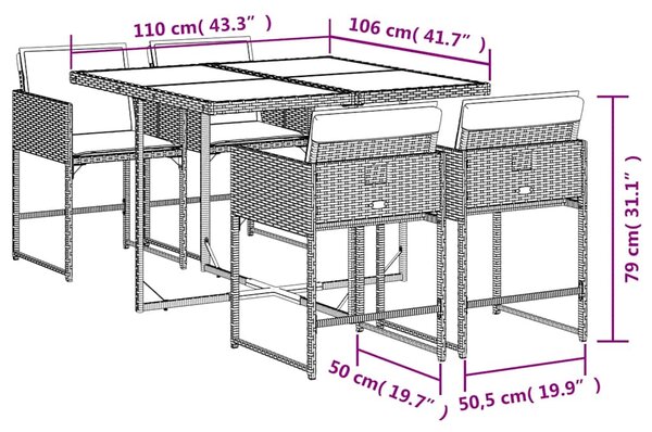 5dílný zahradní jídelní set s poduškami černý polyratan 3211254
