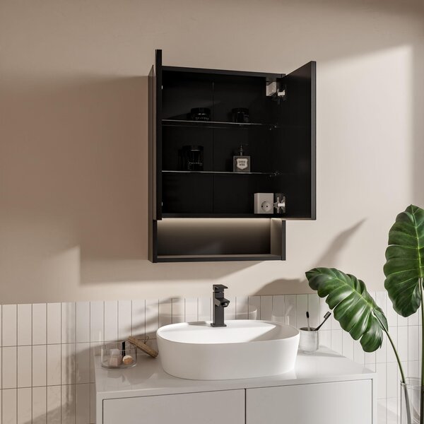 HAJDUK FURNITURE LED koupelnová zrcadlová skříňka 50 x 70 cm černá, osvětlení 4000 K, zásuvka a vypínač Minibox