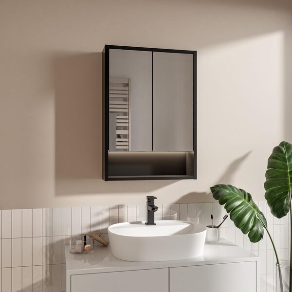 HAJDUK FURNITURE LED koupelnová zrcadlová skříňka 50 x 70 cm černá, osvětlení 4000 K, zásuvka a vypínač Minibox