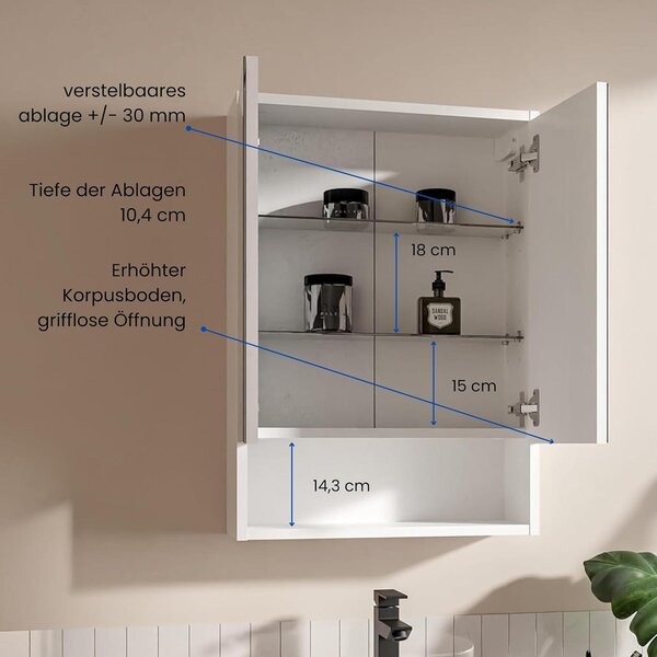 HAJDUK FURNITURE LED koupelnová zrcadlová skříňka 50 x 70 cm bílá, osvětlení 4000 K, zásuvka a vypínač Minibox