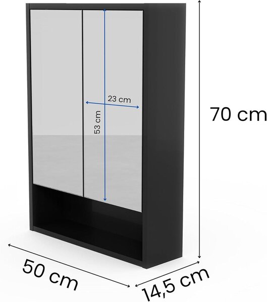 HAJDUK FURNITURE LED koupelnová zrcadlová skříňka 50 x 70 cm černá, osvětlení 4000 K, zásuvka a vypínač Minibox