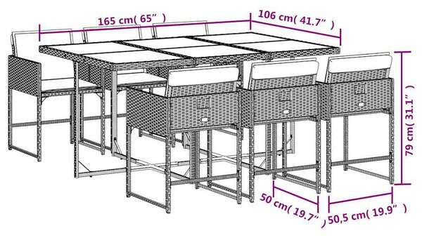 7dílný zahradní jídelní set s poduškami černý polyratan 3211266