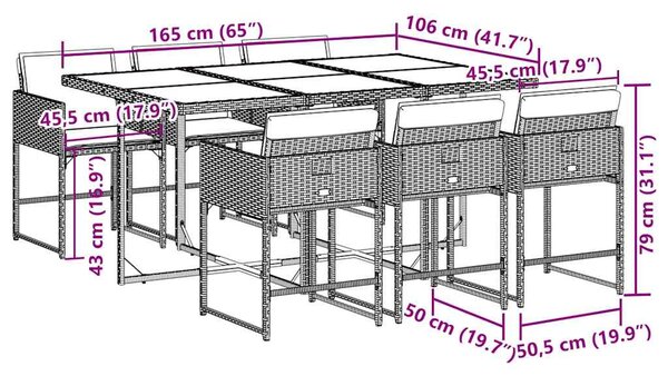7dílný zahradní jídelní set s poduškami černý polyratan 3211275