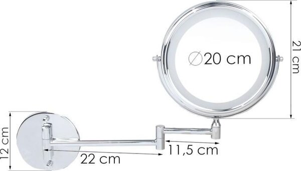 Zrcátko na make-up - Zrcátko na holení - s LED diodou - 20 cm - Chromové