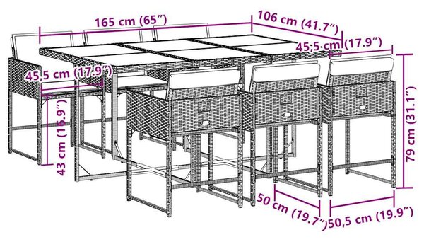 7dílný zahradní jídelní set s poduškami šedý polyratan 3211274