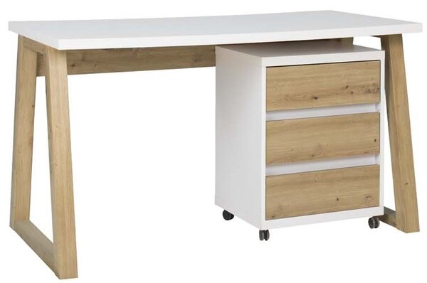 ADRK PC stůl s kontejnerem IWO I W-ART, bílá/dub artisan