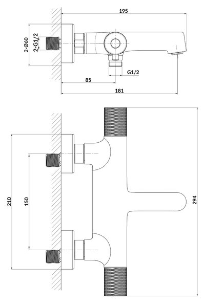 Cersanit Zen vanová baterie na stěnu s termostatem měděná S951-796