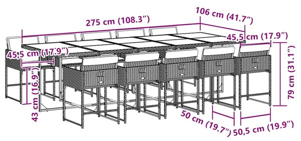 11dílný zahradní jídelní set s poduškami šedý polyratan 3211292