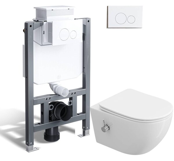 HOROW Kompletní sprchový WC set 82 cm předstěnový prvek skrytá nádržka + závěsný klozet + bílý kulatý tlačný talíř