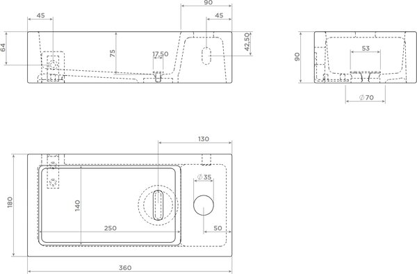 Clou Flush umyvadlo 36x18 cm obdélníkový klasický-na pult bílá lesk CL/03.03030