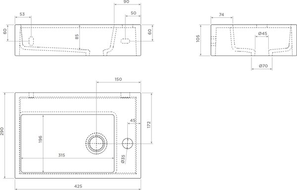 Clou Flush umyvadlo 42.5x29 cm obdélníkový klasický-na pult bílá lesk CL/03.03220