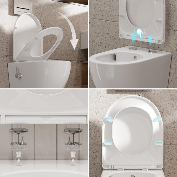 HOROW Kompletní sprchový WC set 82 cm předstěnový prvek skrytá nádržka + závěsný klozet + bílý kulatý tlačný talíř