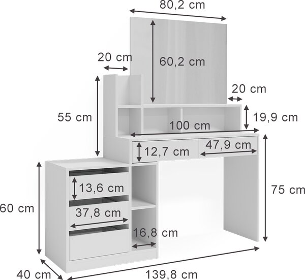 Toaletní stolek Vicco Anja Bílá 139.8 cm, Model 41282