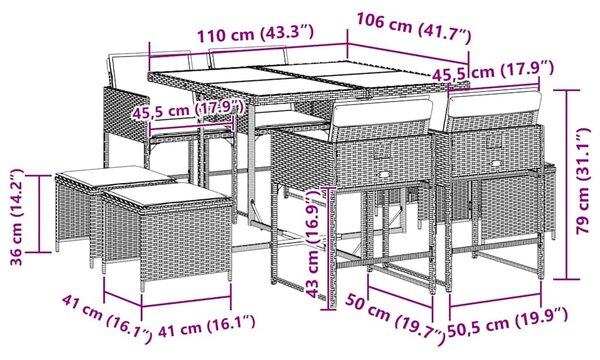 9dílný zahradní jídelní set s poduškami šedý polyratan 3211322