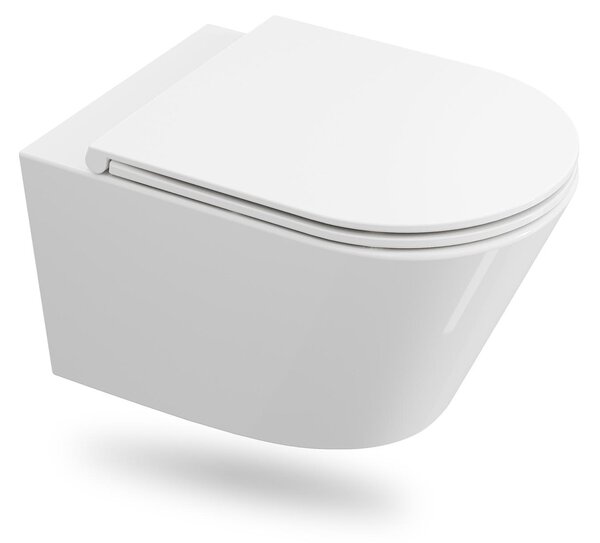 Závěsné WC HOROW bezokrajové – mísa s jedním odtokovým otvorem a splachovacím systémem Superspin, včetně sedátka s funkcí Softclose – 525 x 358 x 360 mm