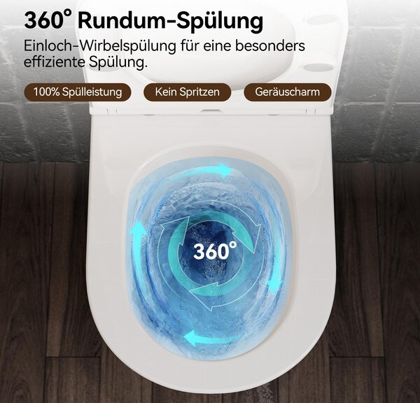 Závěsné WC HOROW bezokrajové – mísa s jedním odtokovým otvorem a splachovacím systémem Superspin, včetně sedátka s funkcí Softclose – 525 x 358 x 360 mm