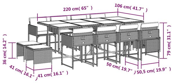 13dílný zahradní jídelní set s poduškami mix béžové polyratan 3211344