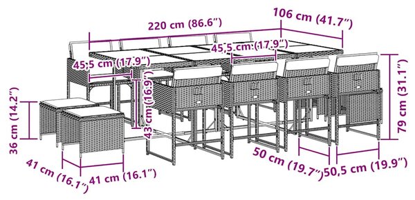13dílný zahradní jídelní set s poduškami šedý polyratan 3211340