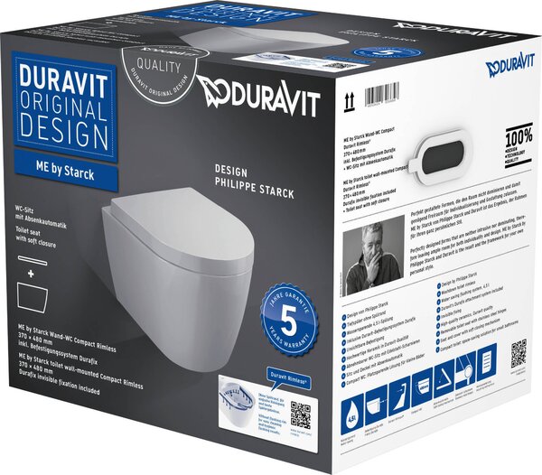 Sada Duravit WWC ME by Starck, bez okraje, Durafix TS, bílá, včetně WC sedátka s automatickým spouštěním, 1 ks