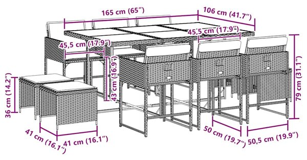 11dílný zahradní jídelní set s poduškami černý polyratan 3211335
