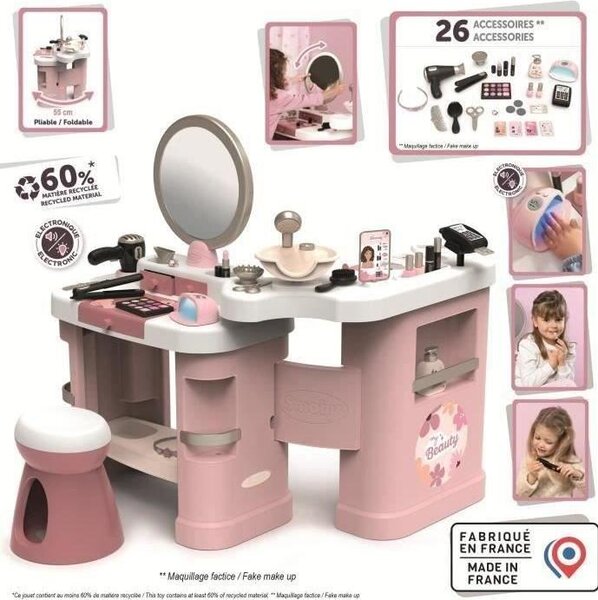 Smoby My Beauty Center 3 v 1, kadeřnický stolek, nehtové studio, toaletní stolek, 26 doplňků, od 3 let
