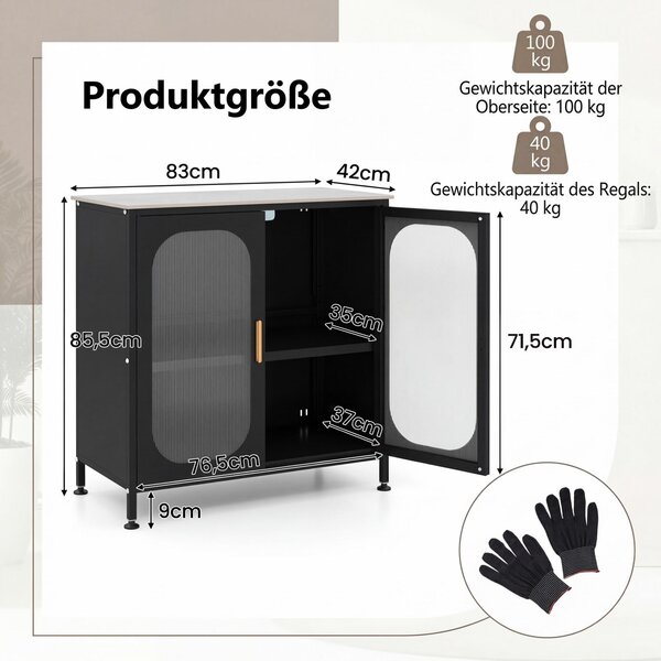 COSTWAY Komoda s policemi, jídelní komoda se dvěma dvířky, úložná skříň z uhlíkové oceli a syntetického kamene, rozměry 83 x 42 x 85,5 cm