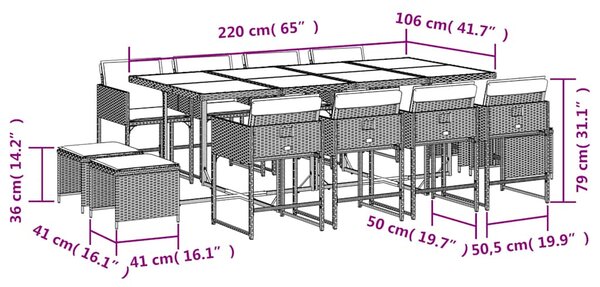 13dílný zahradní jídelní set s poduškami béžový polyratan 3211342