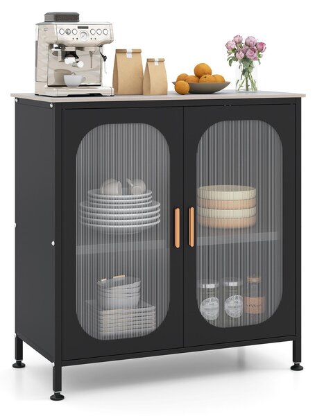 COSTWAY Komoda s policemi, jídelní komoda se dvěma dvířky, úložná skříň z uhlíkové oceli a syntetického kamene, rozměry 83 x 42 x 85,5 cm