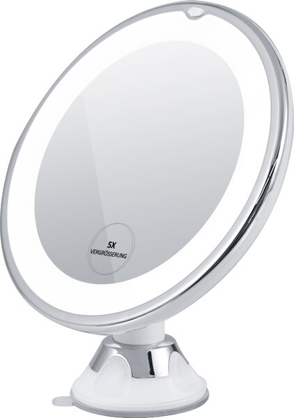 EMKE ф17,5 cm LED kosmetické zrcátko Kosmetické zrcátko otočné o 360° s přísavkou a 5x zvětšujícím zrcátkem
