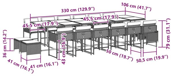 17dílný zahradní jídelní set s poduškami černý polyratan 3211371