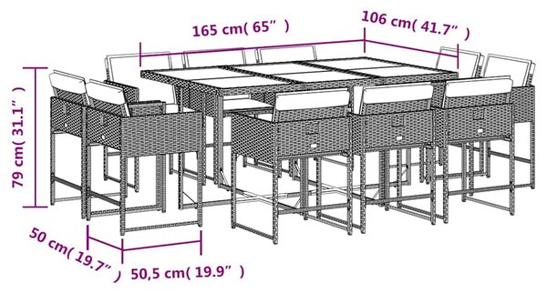 11dílný zahradní jídelní set s poduškami černý polyratan 3211387