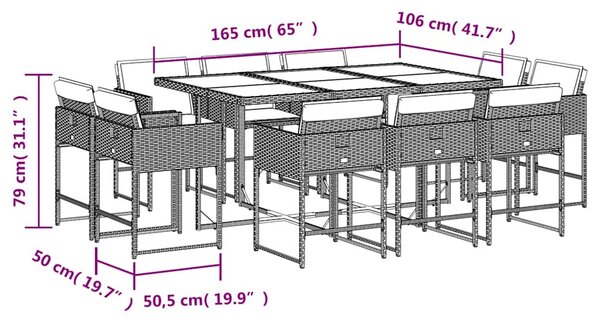 11dílný zahradní jídelní set s poduškami šedý polyratan 3211388
