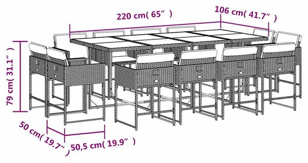 13dílný zahradní jídelní set s poduškami hnědý polyratan 3211401