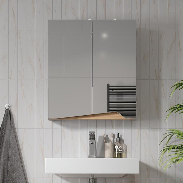 Koupelnová zrcadlová skříňka Vicco Marelle Greige 60 x 67 cm s výškově nastavitelnou policí, Model 57337