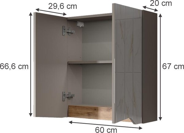 Koupelnová zrcadlová skříňka Vicco Marelle Greige 60 x 67 cm s výškově nastavitelnou policí, Model 57337