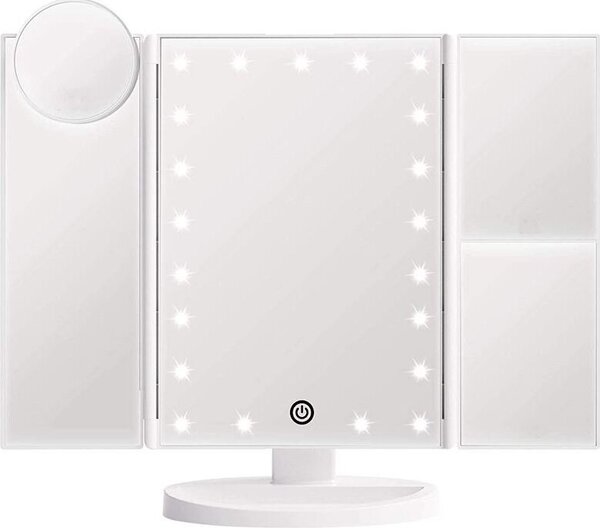 UNIQ Hollywood LED kosmetické zrcátko, trojité zrcátko na líčení se 2× a 3× zvětšením, bílé