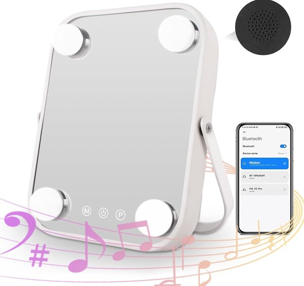 Fine Life Pro led kosmetické zrcátko s Bluetooth, kosmetické zrcátko se 4 nastavitelnými LED světly, 22 x 25 cm, dotykové ovládání