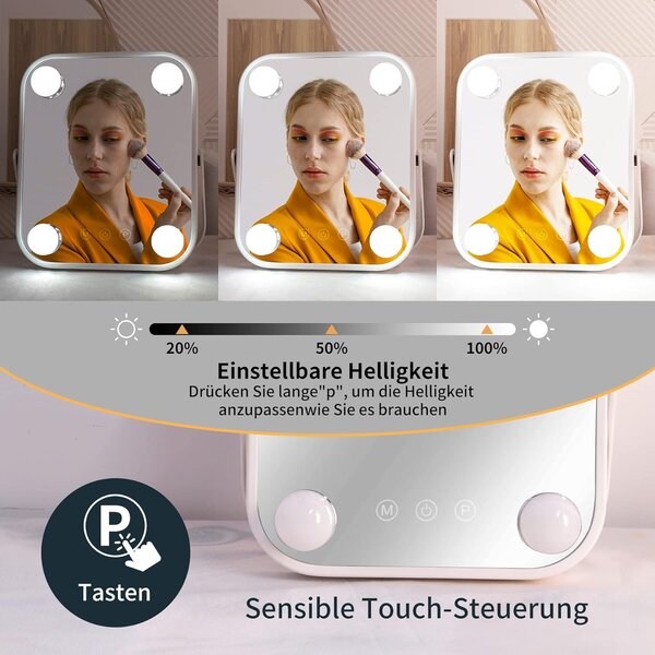 Fine Life Pro led kosmetické zrcátko s Bluetooth, kosmetické zrcátko se 4 nastavitelnými LED světly, 22 x 25 cm, dotykové ovládání