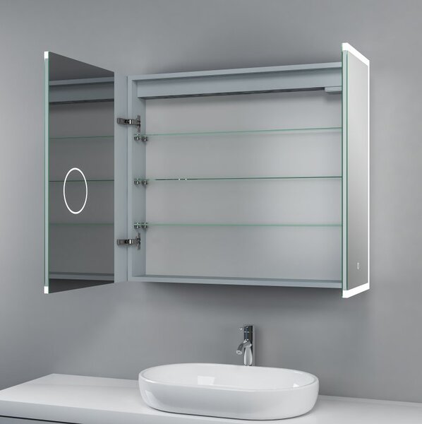 LED galerka 80×70 cm s oboustranným zrcadlem a kosmetickým zrcátkem