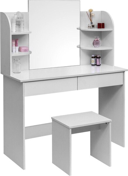 Happyment Toaletní stolek Ziva – bílý – se zrcadlem a stoličkou – toaletní stolek pro děti i dospělé – moderní design