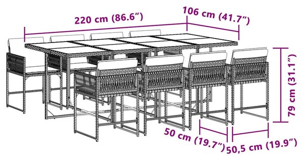 9dílný zahradní jídelní set s poduškami mix béžové polyratan 3211464