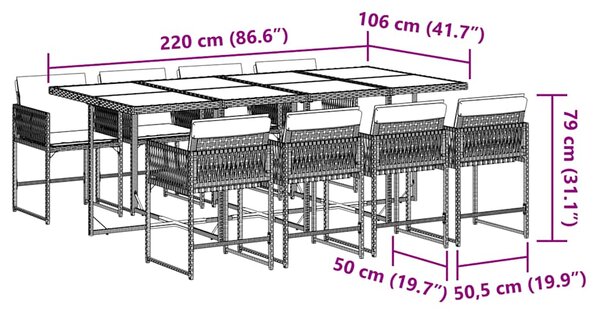 9dílný zahradní jídelní set s poduškami hnědý polyratan 3211461