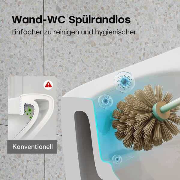 WC bez okrajů HOROW, závěsný klozet včetně poklopu, jednootvorová splachovací mísa s nanovrstvou glazurou